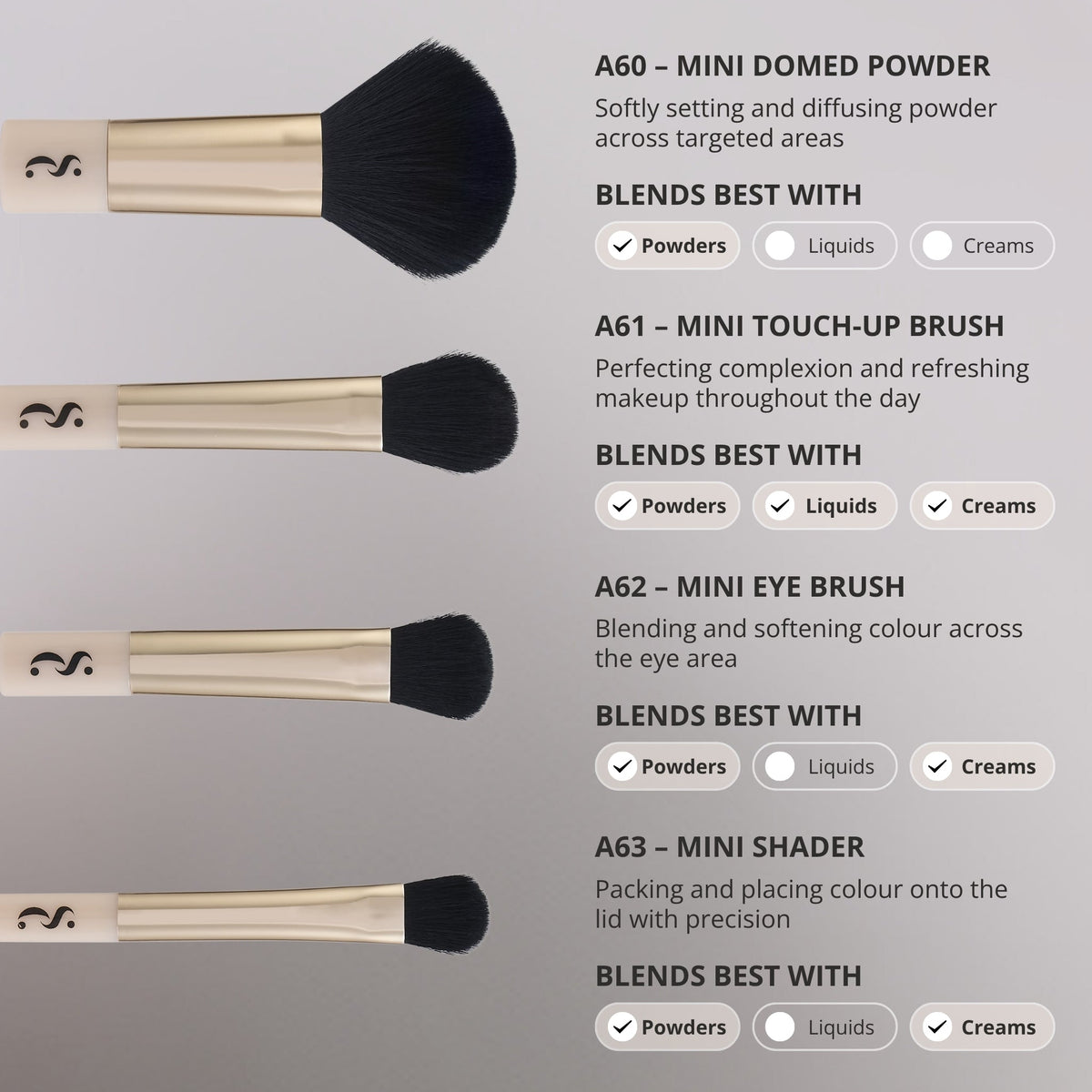 All About The Brush ’The Flawless Minis' 4-piece Brush and Powder Puff Set