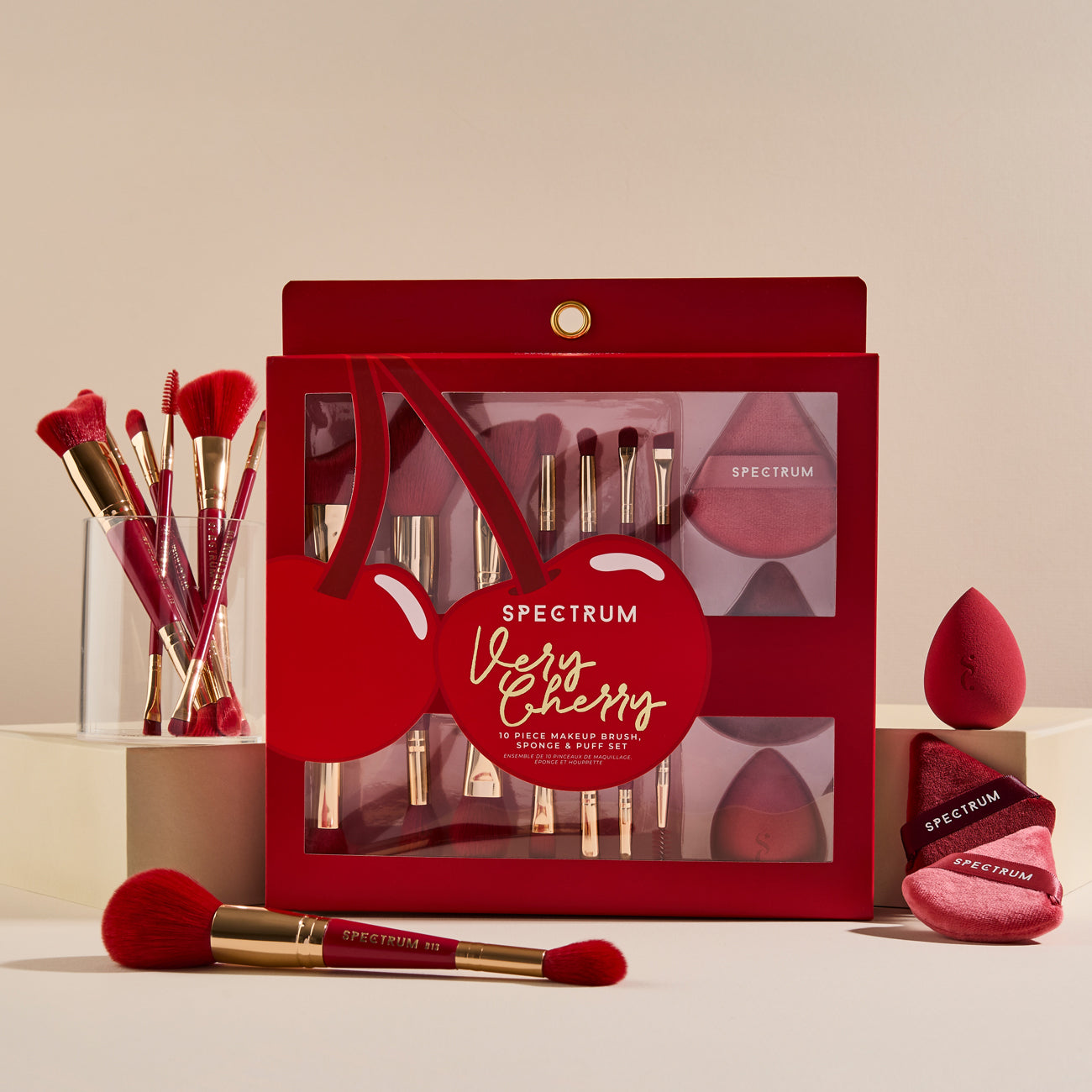 Very Cherry 10 Piece Makeup Brush, Sponge and Puff Set – Spectrum
