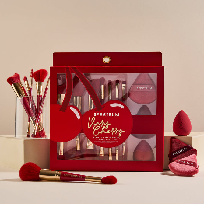 Very Cherry 10 Piece Makeup Brush, Sponge and Puff Set