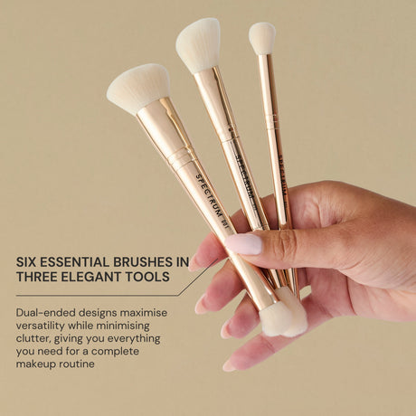 Gilded Glamour 3 Piece Luxe Dual Ended Makeup Brush Set