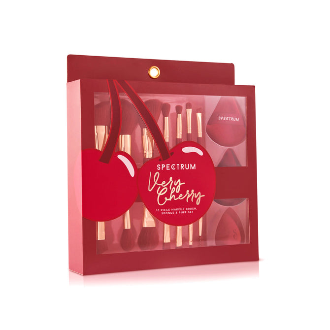 Very Cherry 10 Piece Makeup Brush, Sponge and Puff Set